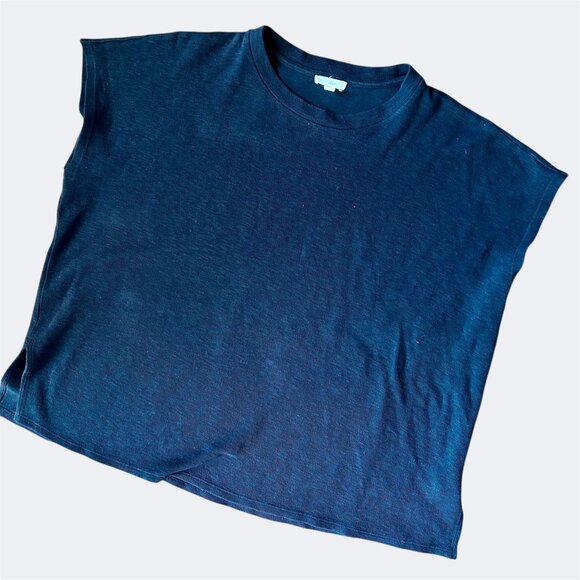 EILEEN FISHER Organic Cotton Crewneck Box Top Black Tee Size XL Cap Sleeve - Picture 2 of 14